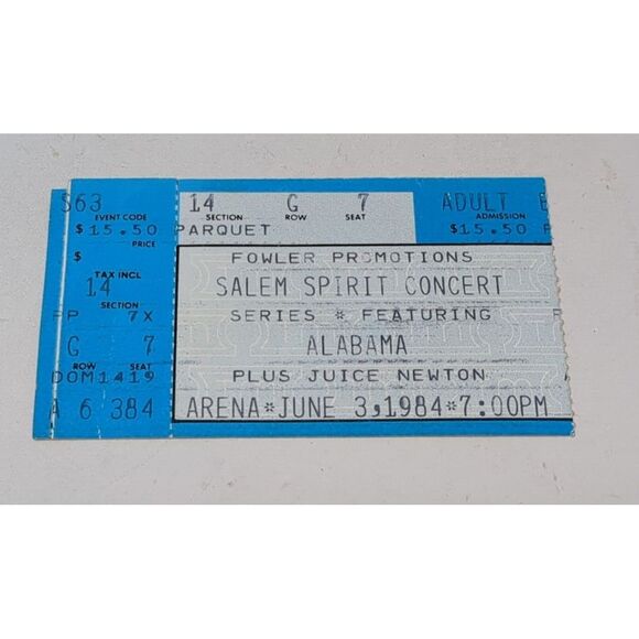 1984 Alabama & Juice Newton Salem Spirit Concert Series‎ Ticket Stub 1980s 80s - Picture 1 of 4